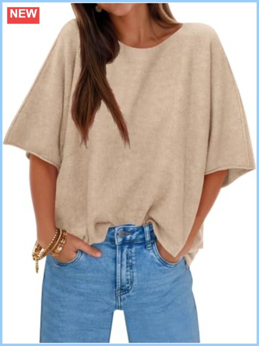 Oversized Knit Pullover Sweater Boat Neck Half Sleeve Casual Fall Top